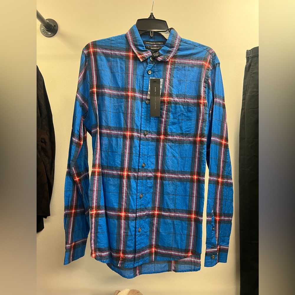 Marc By Marc Jacobs Japanese Fabric Shrunken Fit Button Up Shirt Men small blue